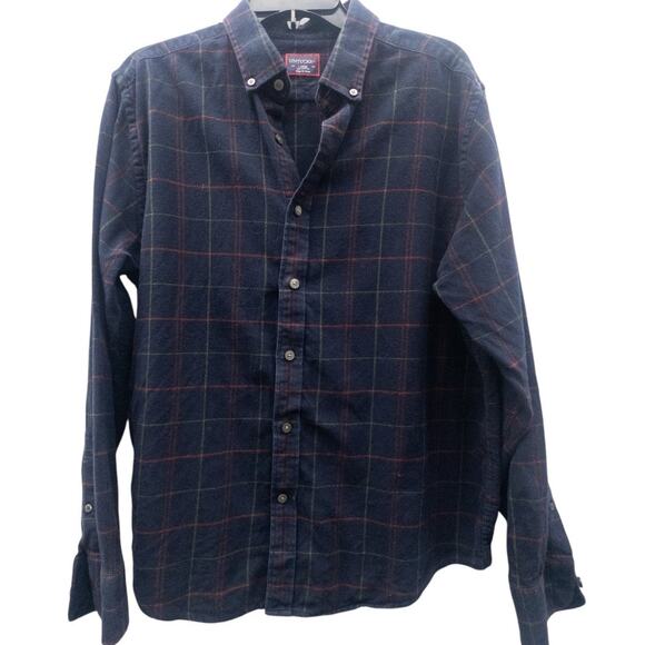 Untuckit Flannel Shirt Men’s Large Blue Green Red Window Pane Plaid - Picture 1 of 3